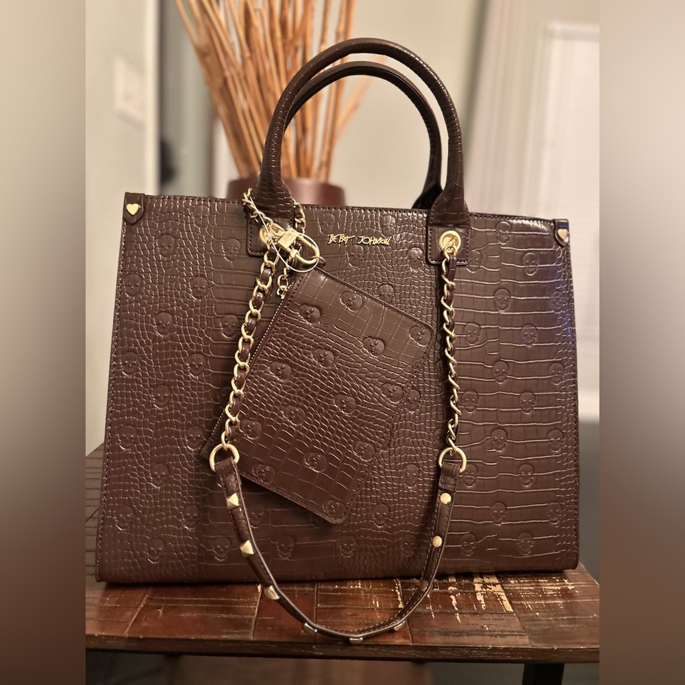 Betsey Johnson croc skull tote